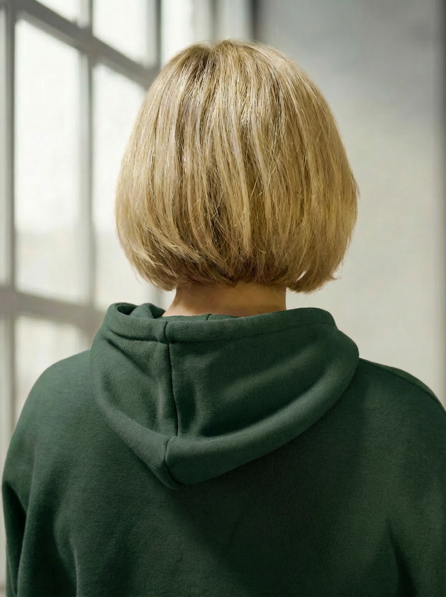 Model wearing Bou Clothing’s Forest luxury hoodie in a softly lit modern interior, showcasing a relaxed fit, premium fabric, and minimalist neutral style.