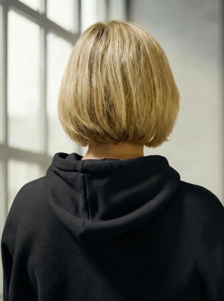 Model wearing Bou Clothing’s Black luxury Deryn hoodie and matching joggers, in a softly lit modern interior, showcasing a relaxed fit, premium fabric, and minimalist neutral style.